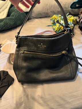 kate spade Black Pebbled Leather Shoulder Bag with Gold Hardware